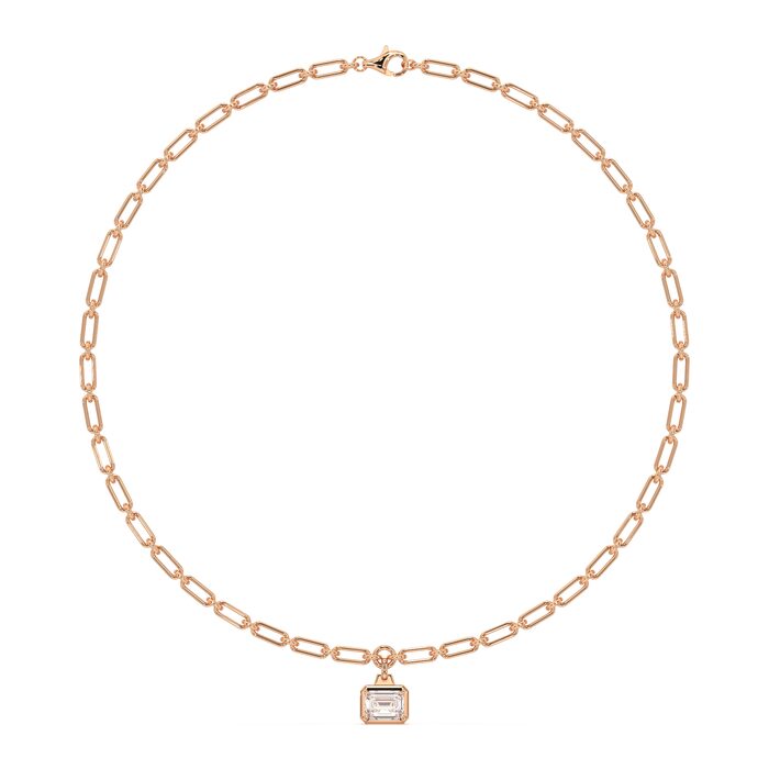 Emerald cut pendant on a paperclip chain, 3.07ct lab-grown diamond in 14k rose gold