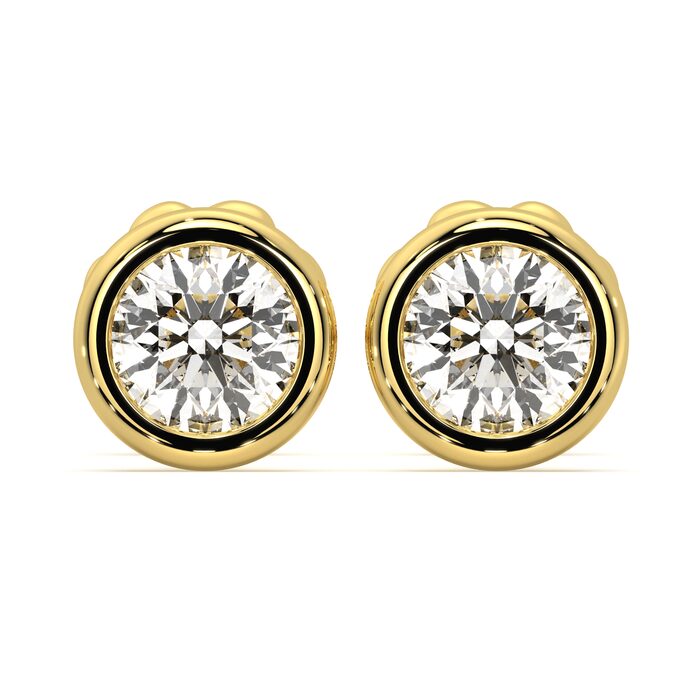 Round bezel stud earrings with approx. 1.10ct lab-grown diamonds in 14k gold