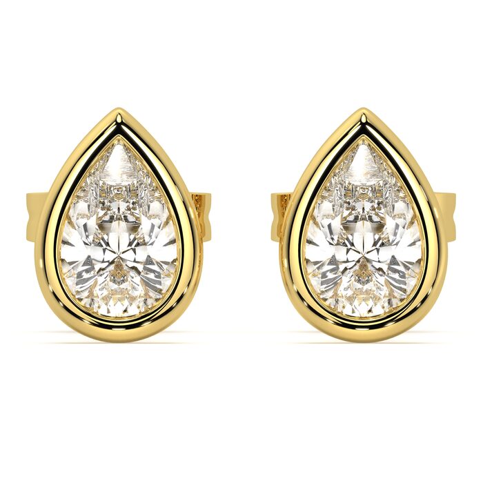 Pear bezel stud earrings with approx. 0.93ct lab-grown diamonds in 14k gold