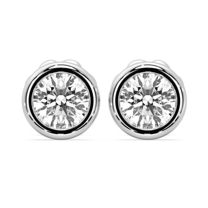 Round bezel stud earrings with approx. 1.10ct lab-grown diamonds in 14k gold