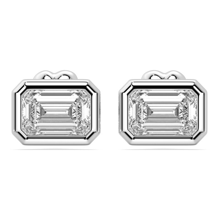 Emerald cut bezel stud earrings with approx. 1.32ct lab-grown diamonds in 14k rose gold