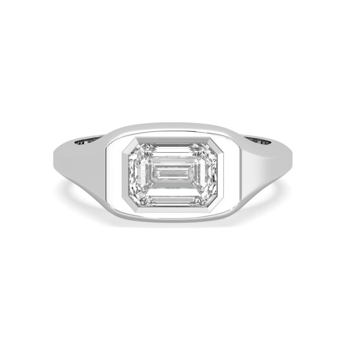 Emerald cut bezel ring with a 7.08ct lab-grown diamond in 14k yellow gold
