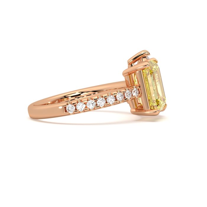 Pear and yellow emerald cut toi et moi ring with approx. 4.74ct lab-grown diamonds in 14k gold