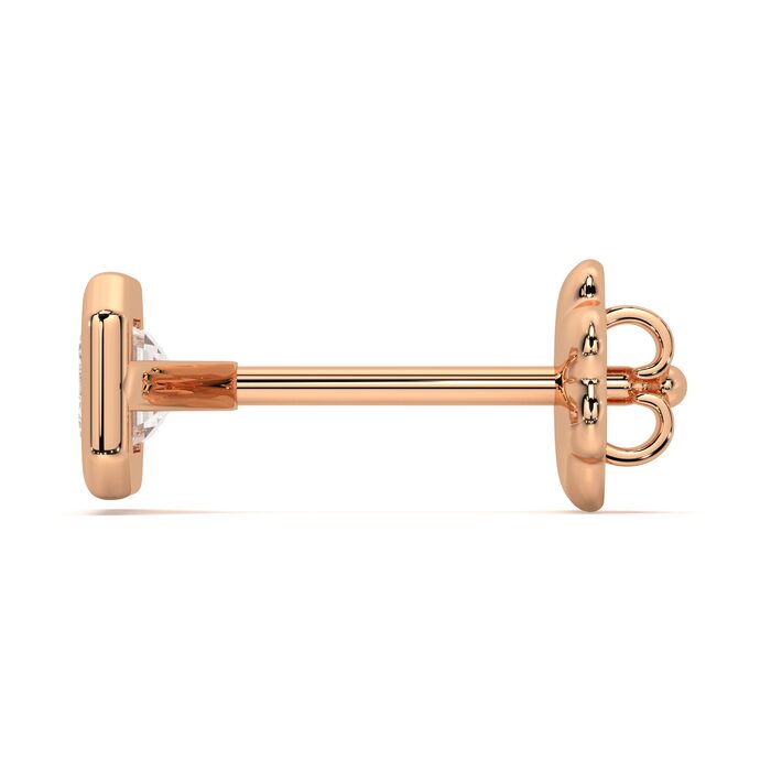 Emerald cut bezel stud earrings with approx. 1.32ct lab-grown diamonds in 14k rose gold