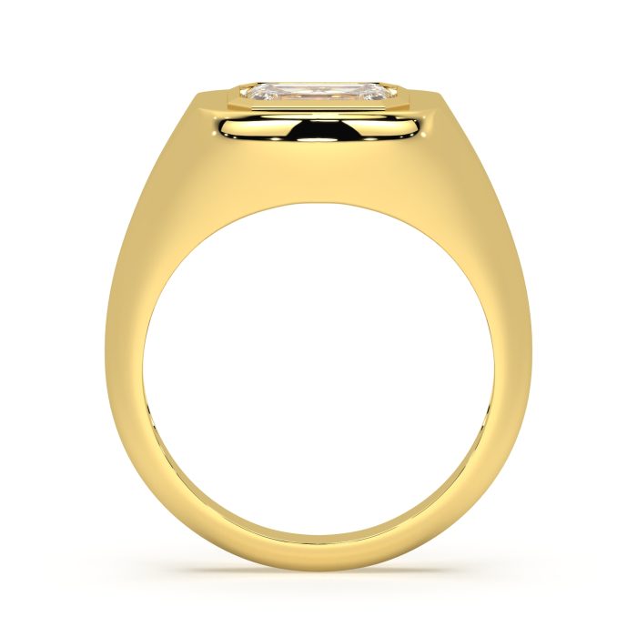 Emerald cut bezel ring with a 7.08ct lab-grown diamond in 14k yellow gold
