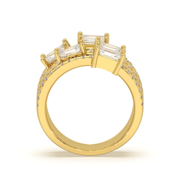 Staggered emerald cut three-row ring with approx. 7.43ct lab-grown diamonds in 14k rose gold