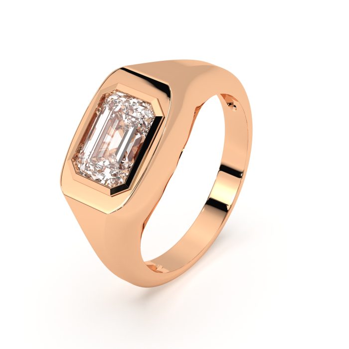 Emerald cut bezel ring with a 7.08ct lab-grown diamond in 14k yellow gold