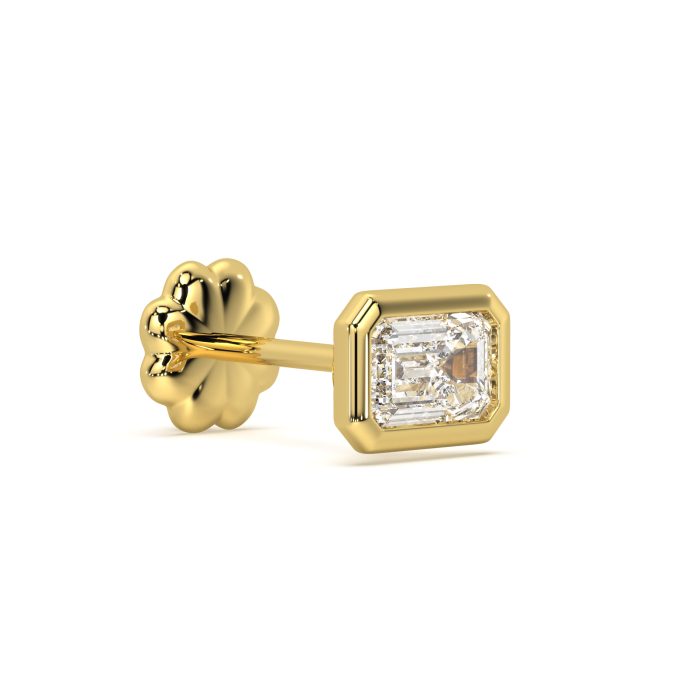Emerald cut bezel stud earrings with approx. 1.32ct lab-grown diamonds in 14k rose gold