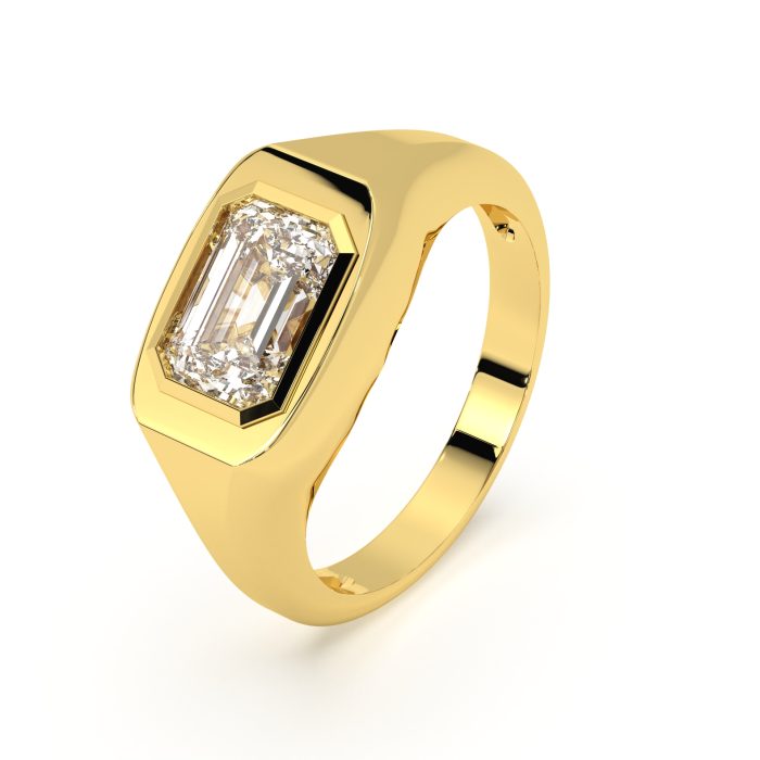 Emerald cut bezel ring with a 7.08ct lab-grown diamond in 14k yellow gold