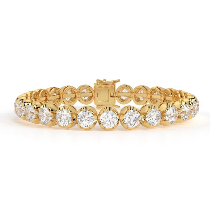 Round bezel tennis bracelet, lab-grown diamonds, 14k gold