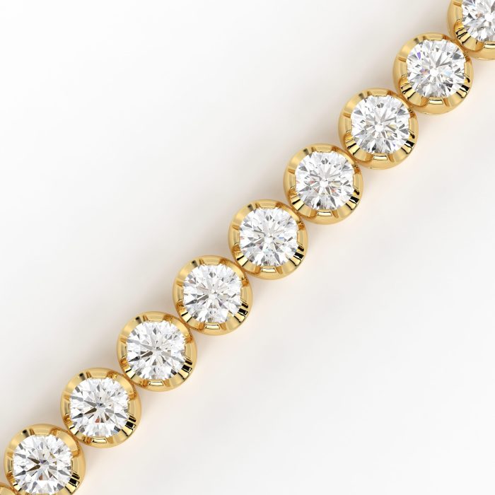 Round bezel tennis bracelet, lab-grown diamonds, 14k gold