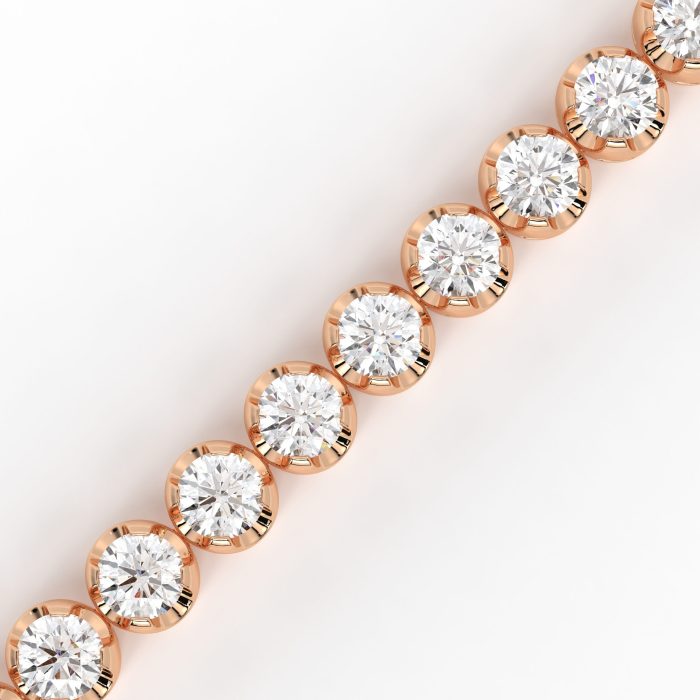 Round bezel tennis bracelet, lab-grown diamonds, 14k gold