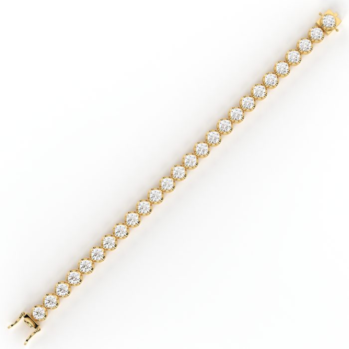 Round bezel tennis bracelet, lab-grown diamonds, 14k gold