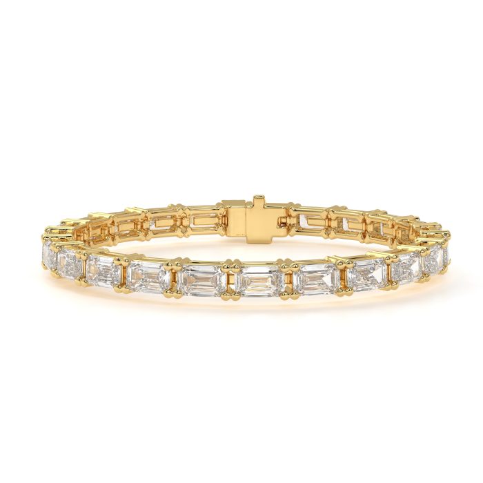 Emerald cut tennis bracelet, lab-grown diamonds, 14k gold