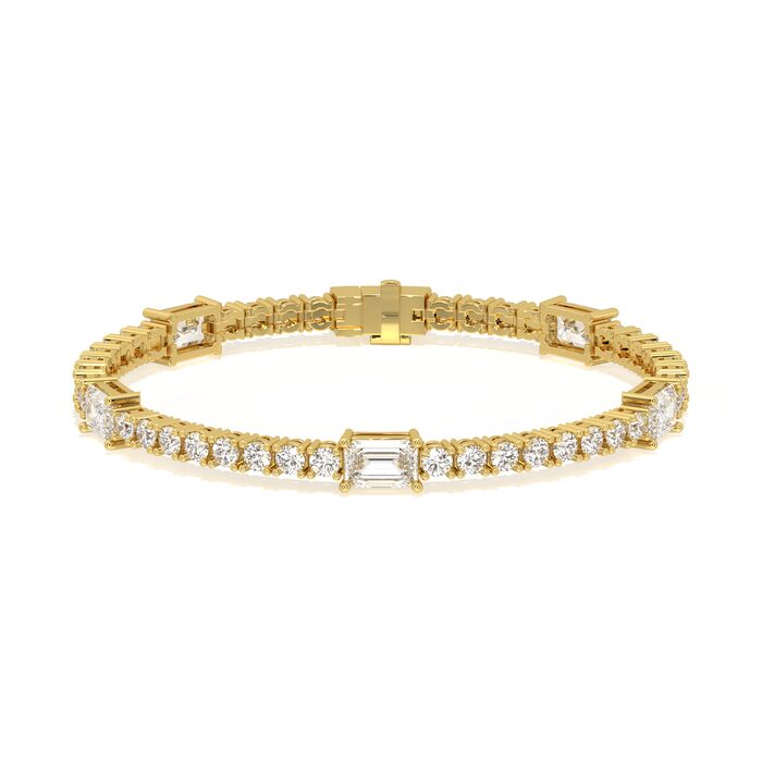 Round tennis bracelet with emerald cut accents, approx. 9.62ct lab-grown diamonds in 14k gold
