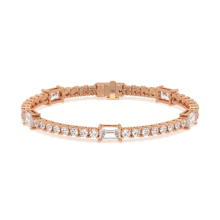 Round tennis bracelet with emerald cut accents, approx. 9.62ct lab-grown diamonds in 14k gold