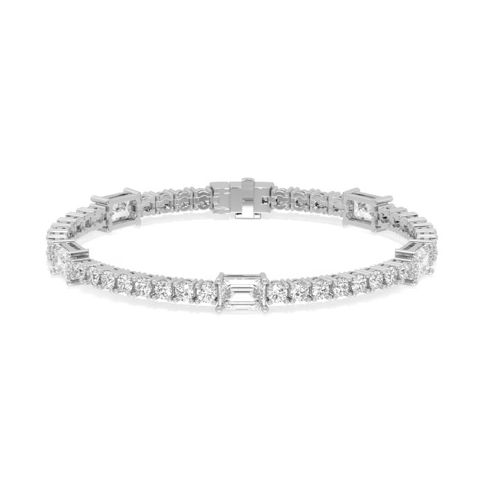 Round tennis bracelet with emerald cut accents, approx. 9.62ct lab-grown diamonds in 14k gold