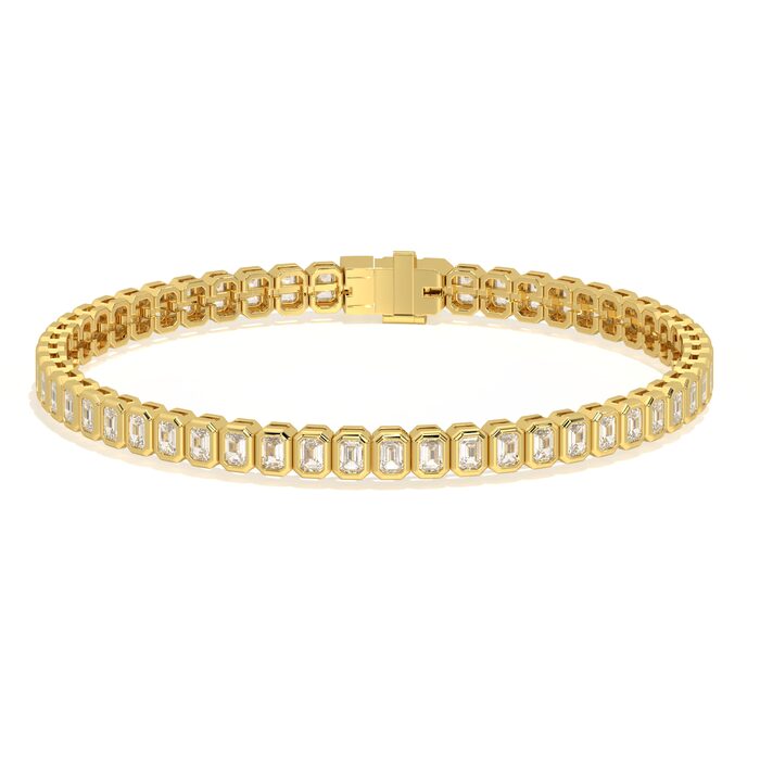 Emerald cut bezel tennis bracelet with approx. 4.45ct lab-grown diamonds in 14k gold