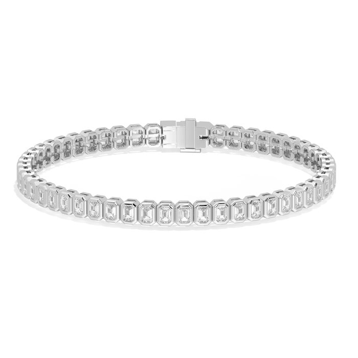 Emerald cut bezel tennis bracelet with approx. 4.45ct lab-grown diamonds in 14k gold