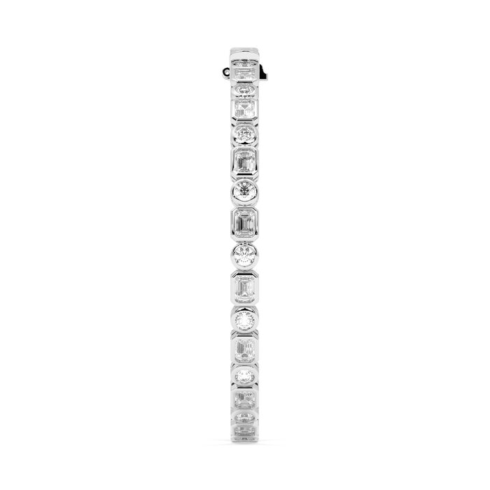 Emerald cut and round bezel tennis bracelet, lab-grown diamonds, 14k gold