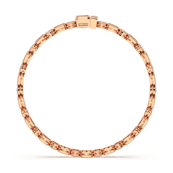 Emerald cut and round bezel tennis bracelet, lab-grown diamonds, 14k gold