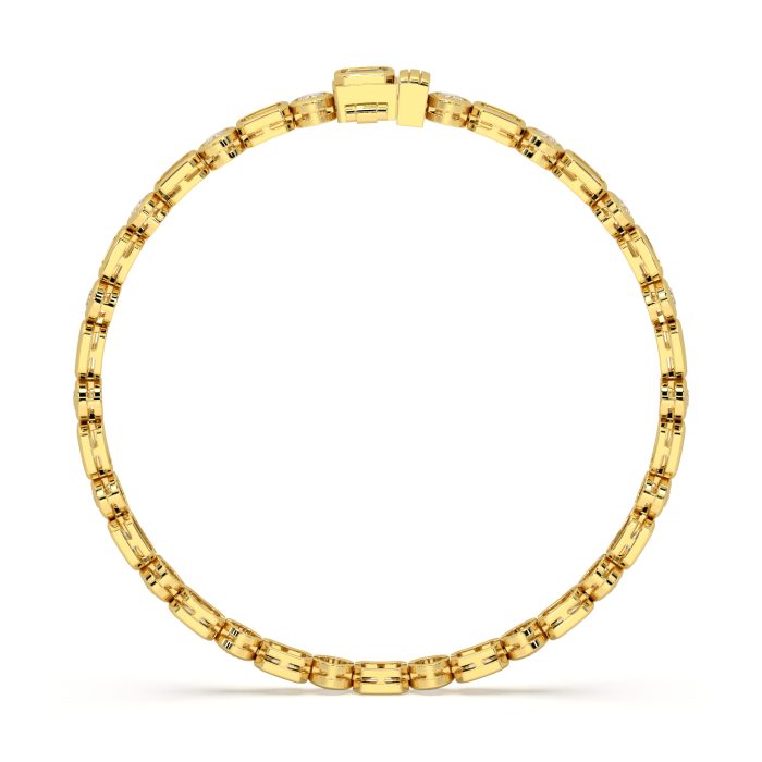 Emerald cut and round bezel tennis bracelet, lab-grown diamonds, 14k gold