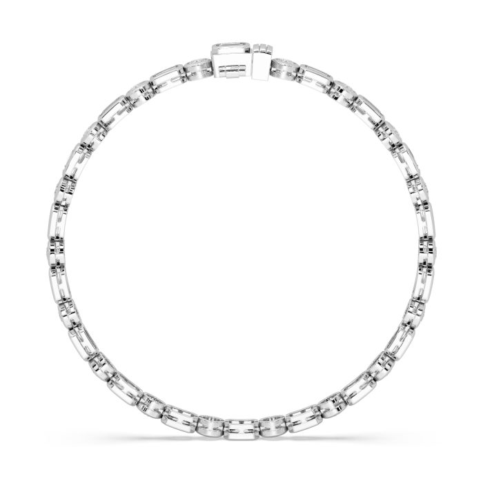 Emerald cut and round bezel tennis bracelet, lab-grown diamonds, 14k gold