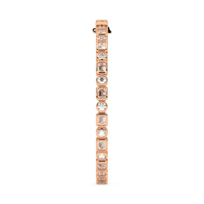 Emerald cut and round bezel tennis bracelet, lab-grown diamonds, 14k gold