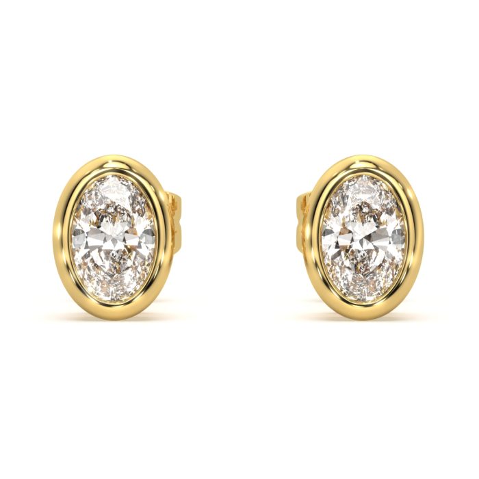 Oval bezel studs, lab-grown diamonds, 14k gold