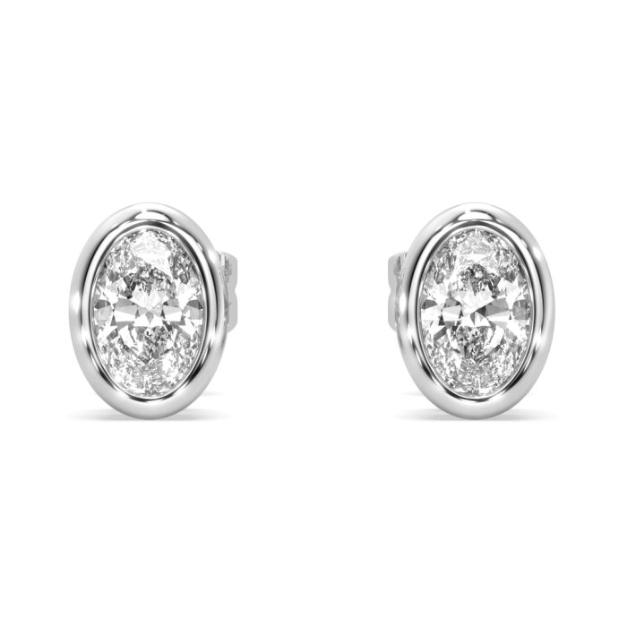 Oval bezel studs, lab-grown diamonds, 14k gold