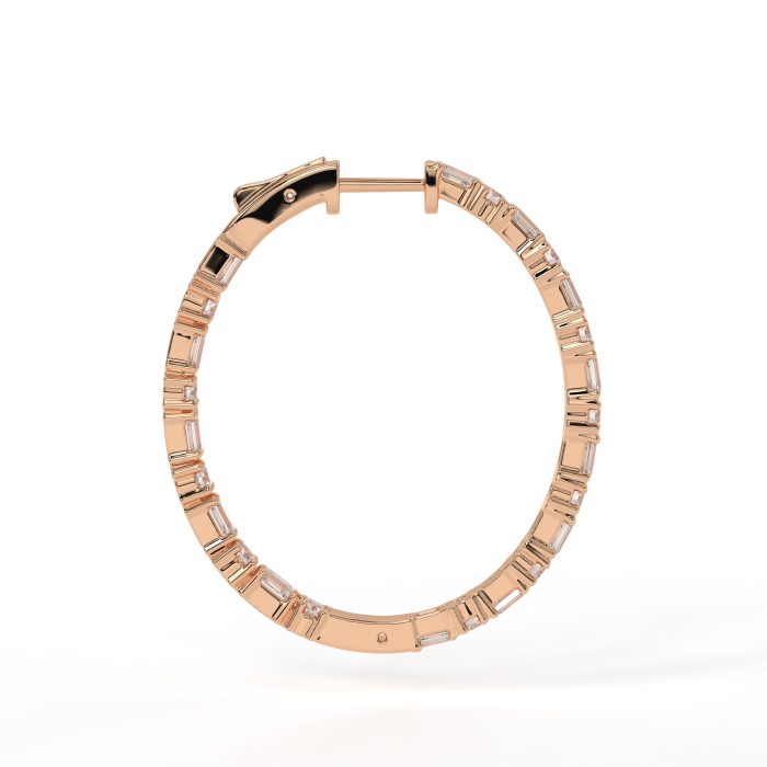 Emerald cut and round hoop earrings, lab-grown diamonds, 14k gold