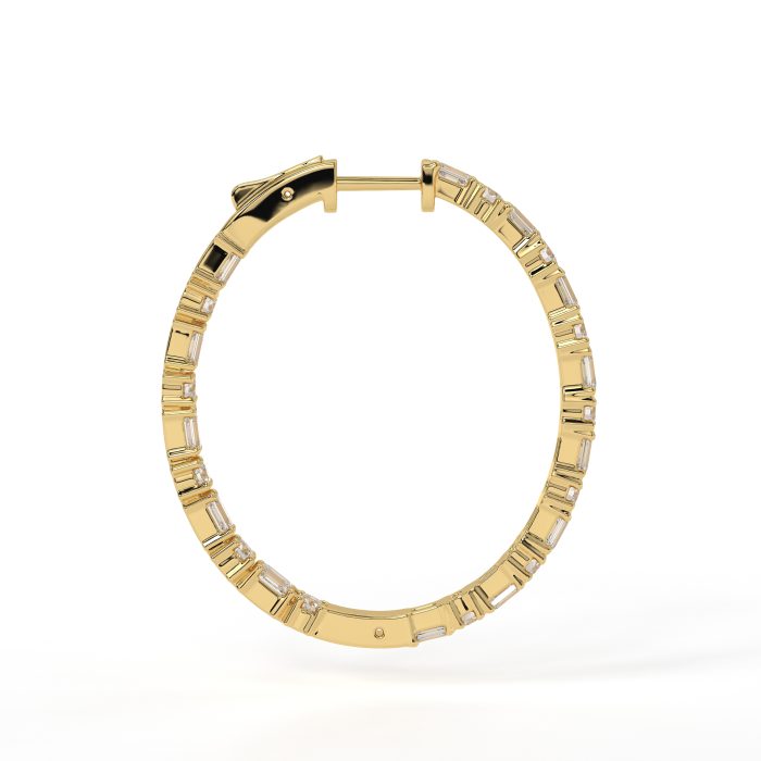 Emerald cut and round hoop earrings, lab-grown diamonds, 14k gold