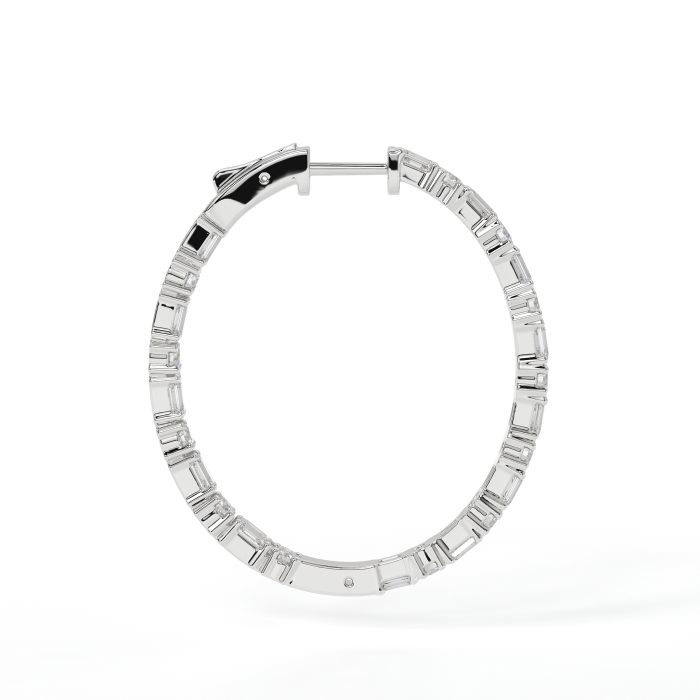 Emerald cut and round hoop earrings, lab-grown diamonds, 14k gold