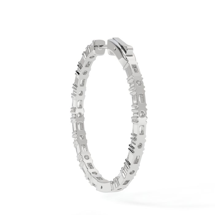 Emerald cut and round hoop earrings, lab-grown diamonds, 14k gold