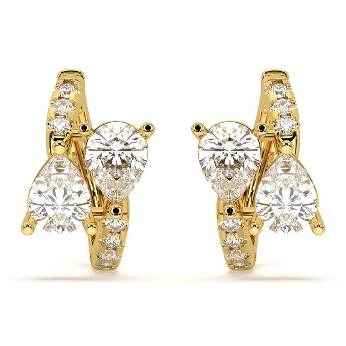 Pear cluster huggie earrings, lab-grown diamonds, 14k gold