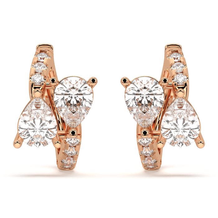 Pear cluster huggie earrings, lab-grown diamonds, 14k gold