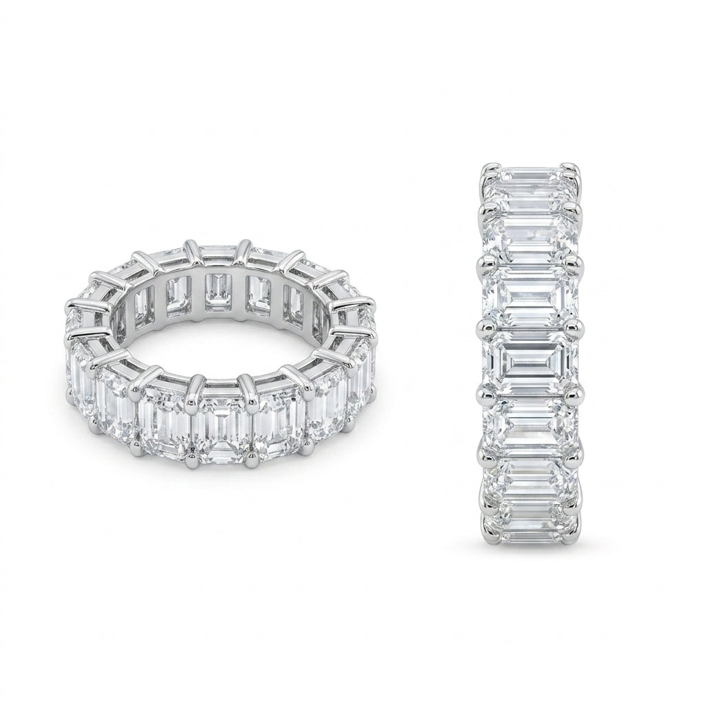 Emerald Eternity Ring, 11.83ct Total Weight Lab-Grown Diamonds, 18k White Gold