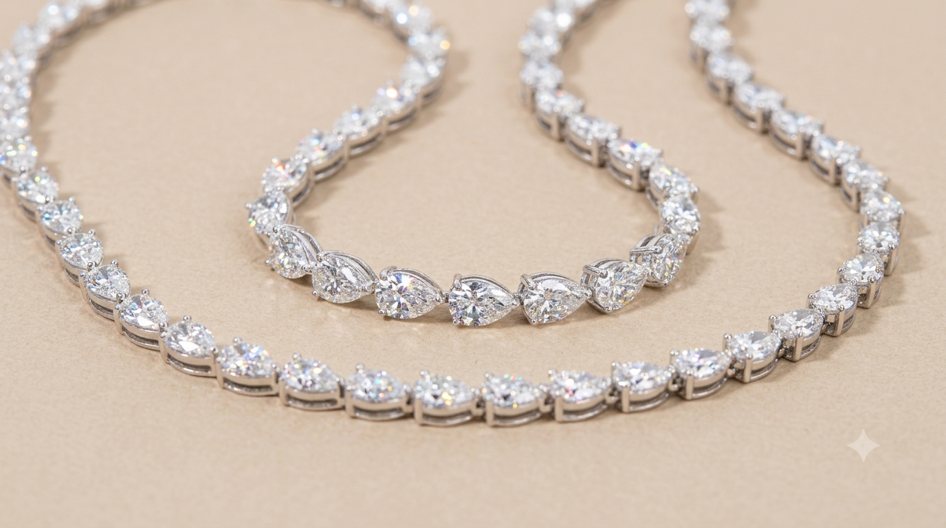 The Pear Diamond Tennis Necklace, Approx. 16ct Total Weight Lab-Grown Diamonds, 14k White Gold
