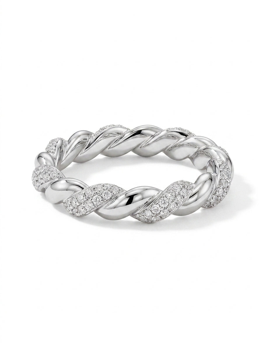 Braided Pavé Ring, Lab-Grown Diamonds, 18k White Gold