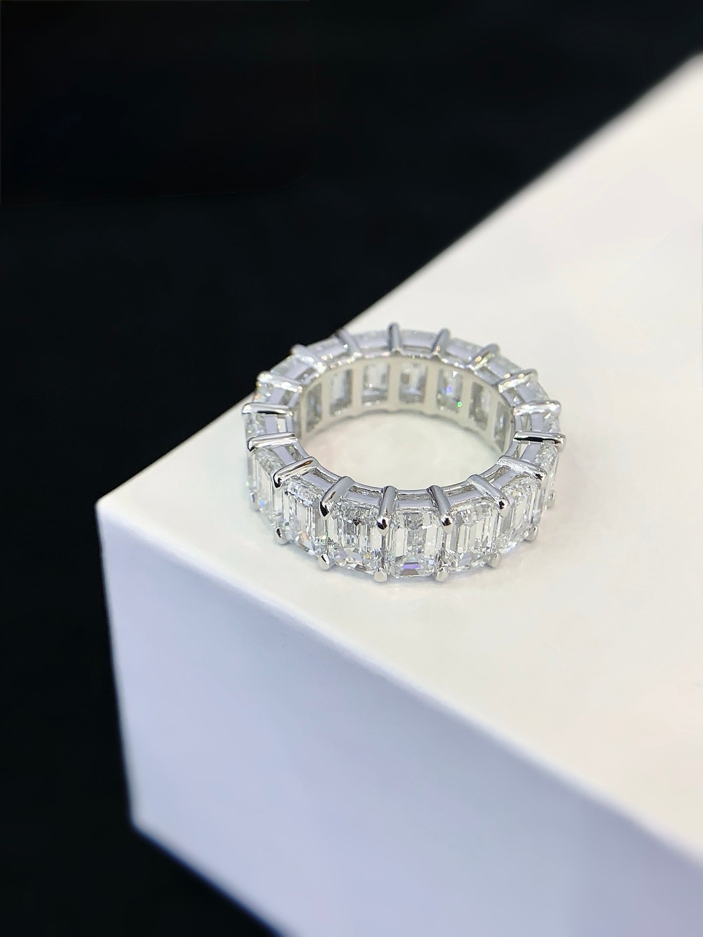 Emerald Eternity Ring, 11.83ct Total Weight Lab-Grown Diamonds, 18k White Gold