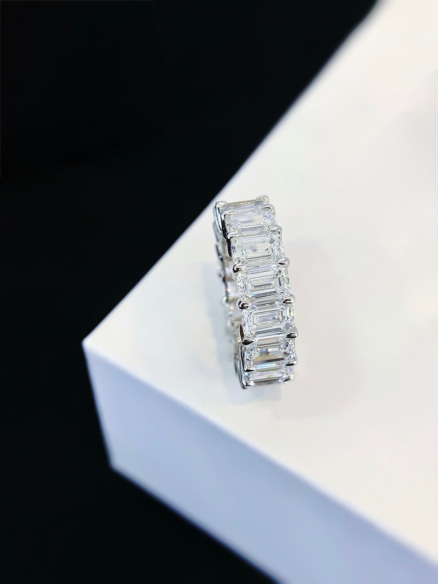 Emerald Eternity Ring, 11.83ct Total Weight Lab-Grown Diamonds, 18k White Gold
