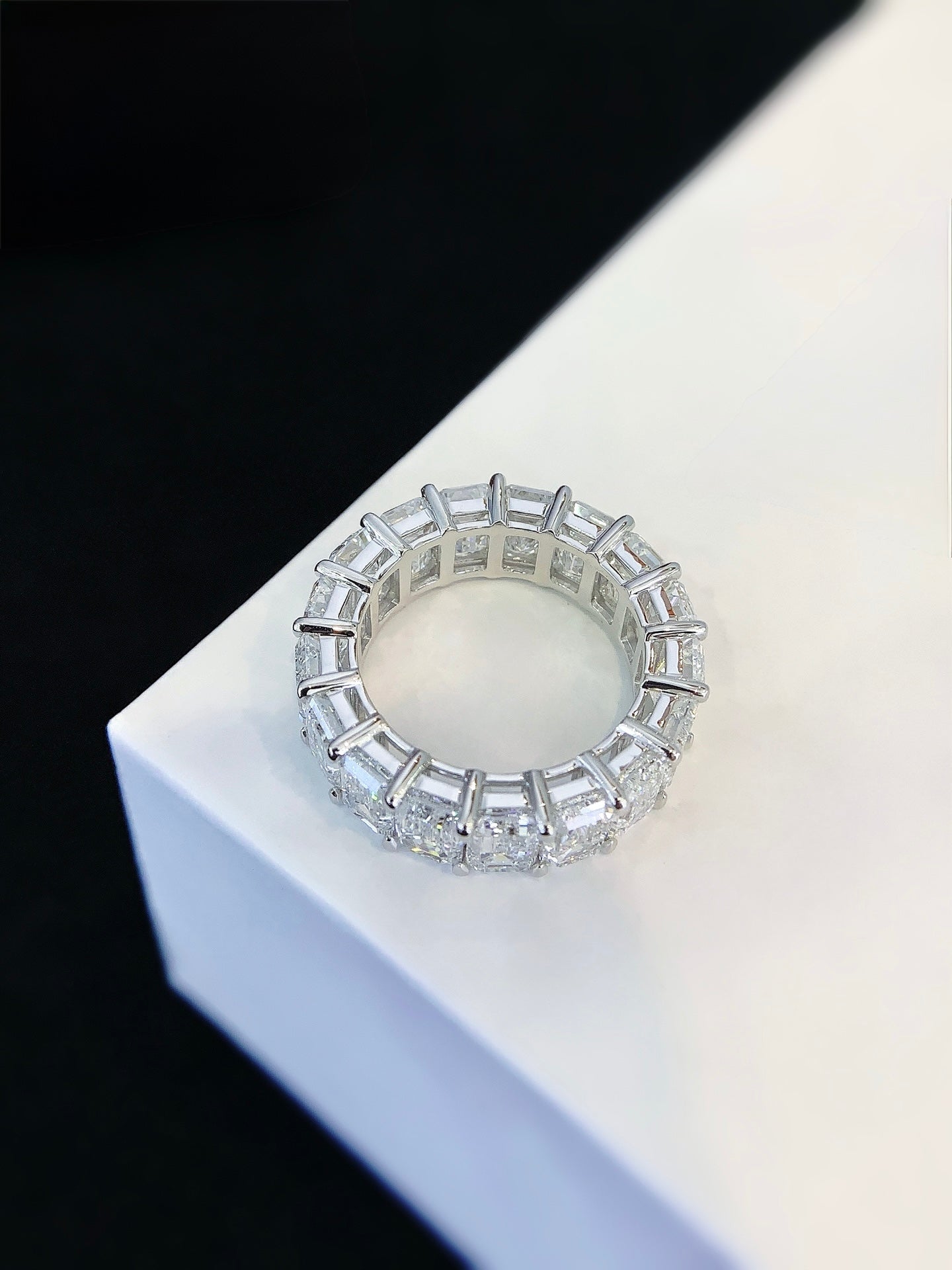 Emerald Eternity Ring, 11.83ct Total Weight Lab-Grown Diamonds, 18k White Gold