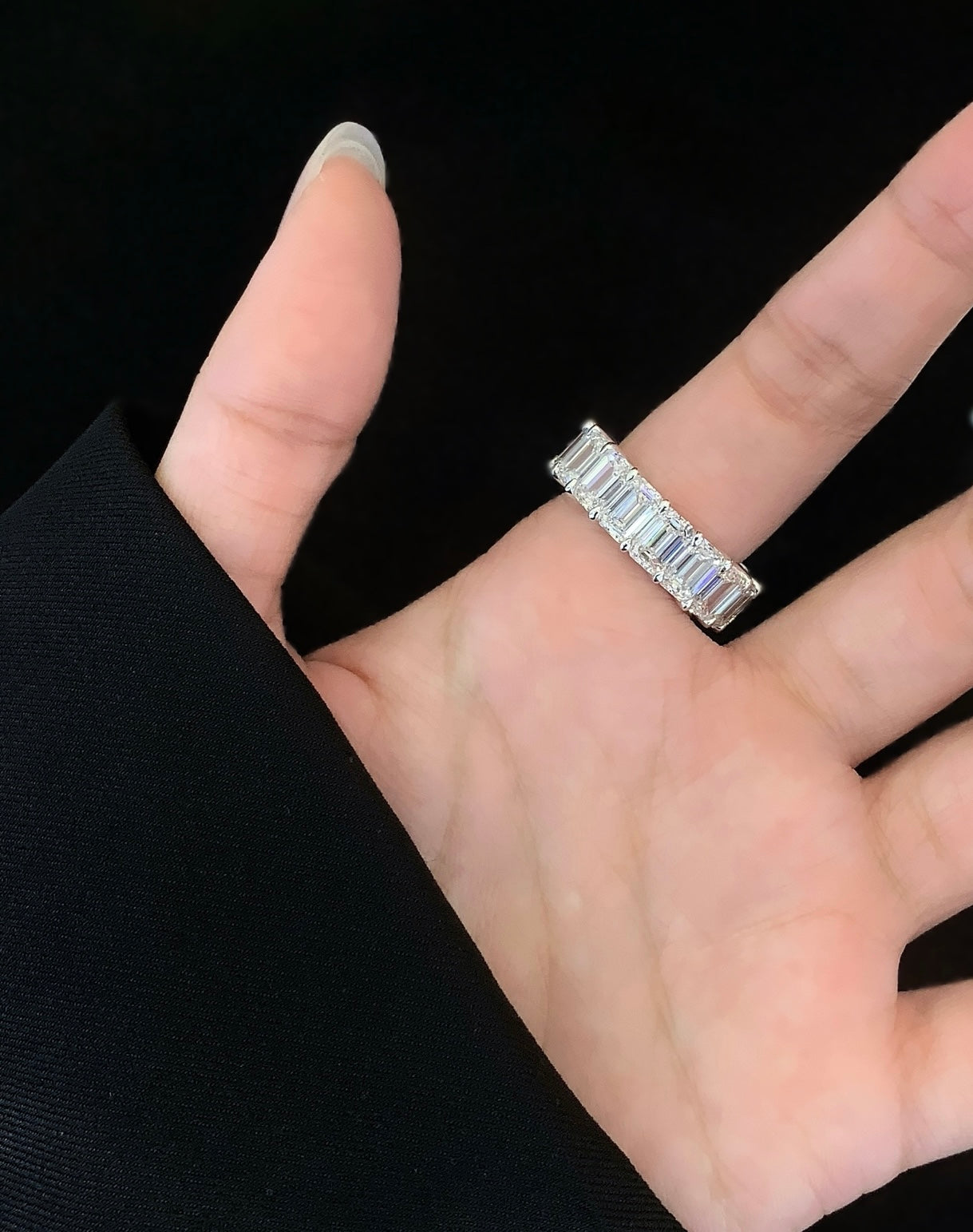 Emerald Eternity Ring, 11.83ct Total Weight Lab-Grown Diamonds, 18k White Gold