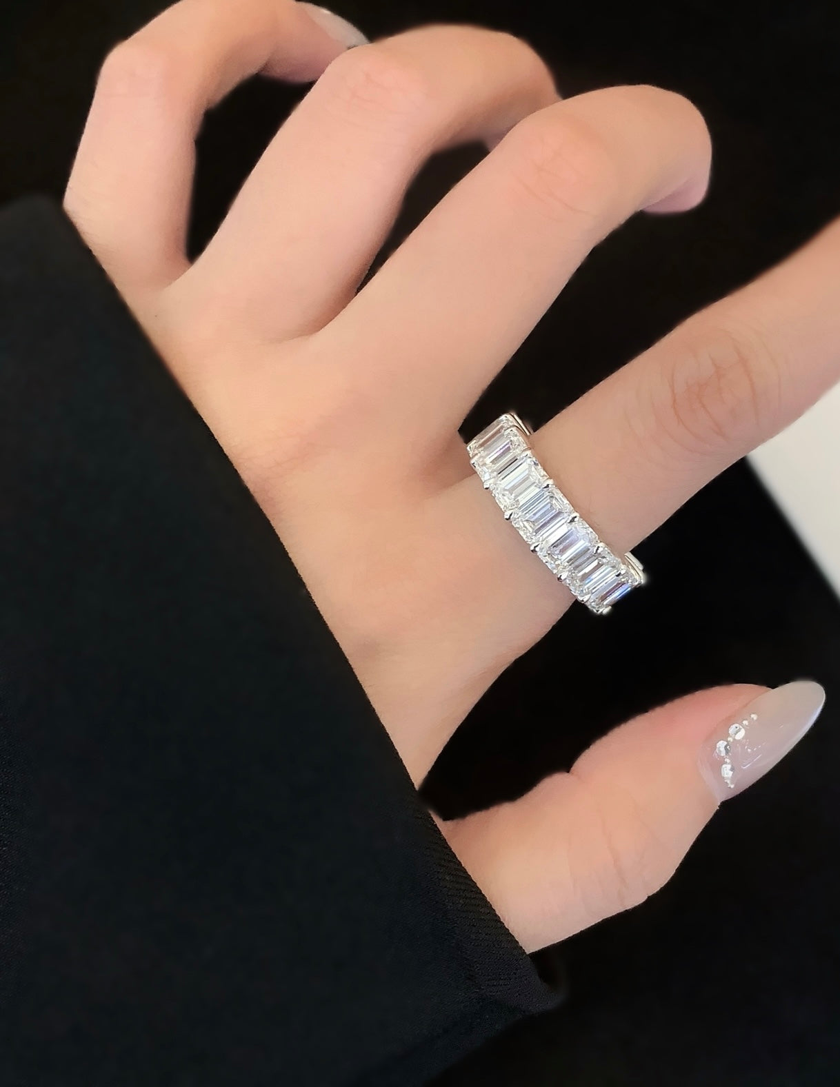 Emerald Eternity Ring, 11.83ct Total Weight Lab-Grown Diamonds, 18k White Gold