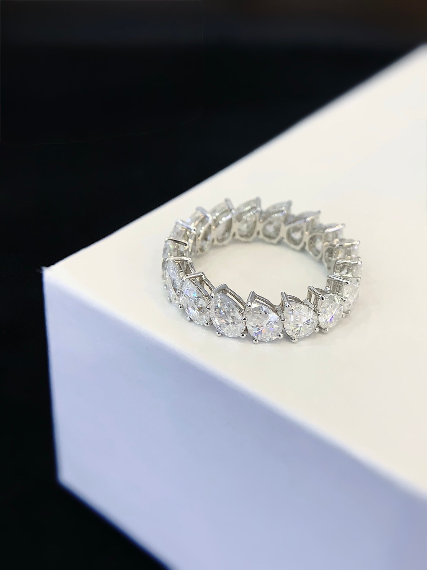 Pear Eternity Ring, 3.2ct Total Weight Lab-Grown Diamonds, 18k White Gold