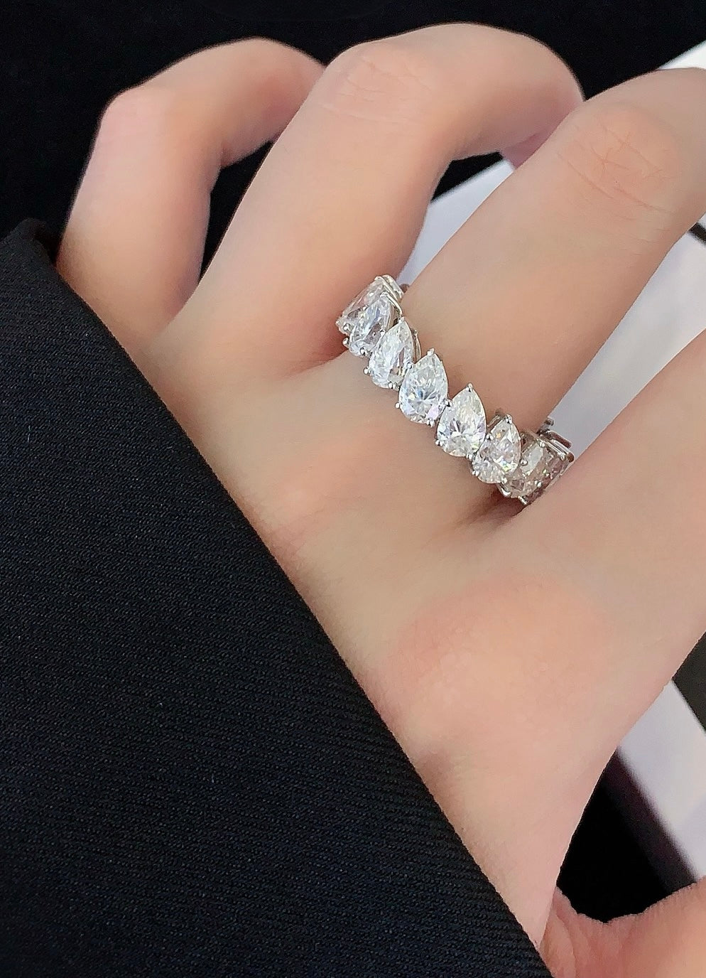 Pear Eternity Ring, 3.2ct Total Weight Lab-Grown Diamonds, 18k White Gold