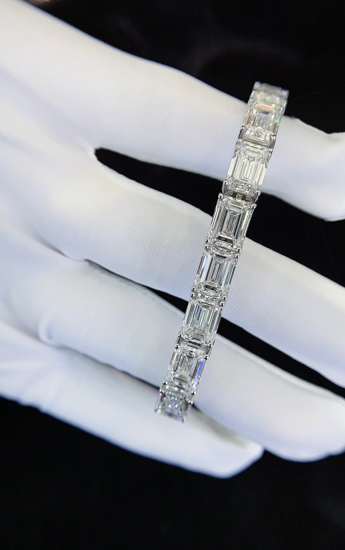 Emerald Cut Tennis Bracelet, Approx. 38ct Total Weight Lab-Grown Diamonds, 18k White Gold