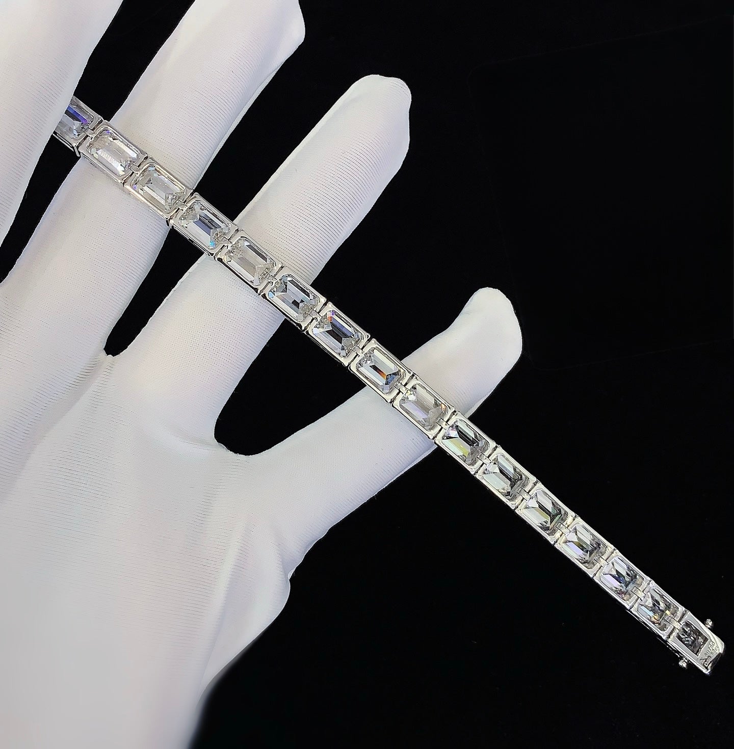 Emerald Cut Tennis Bracelet, Approx. 38ct Total Weight Lab-Grown Diamonds, 18k White Gold