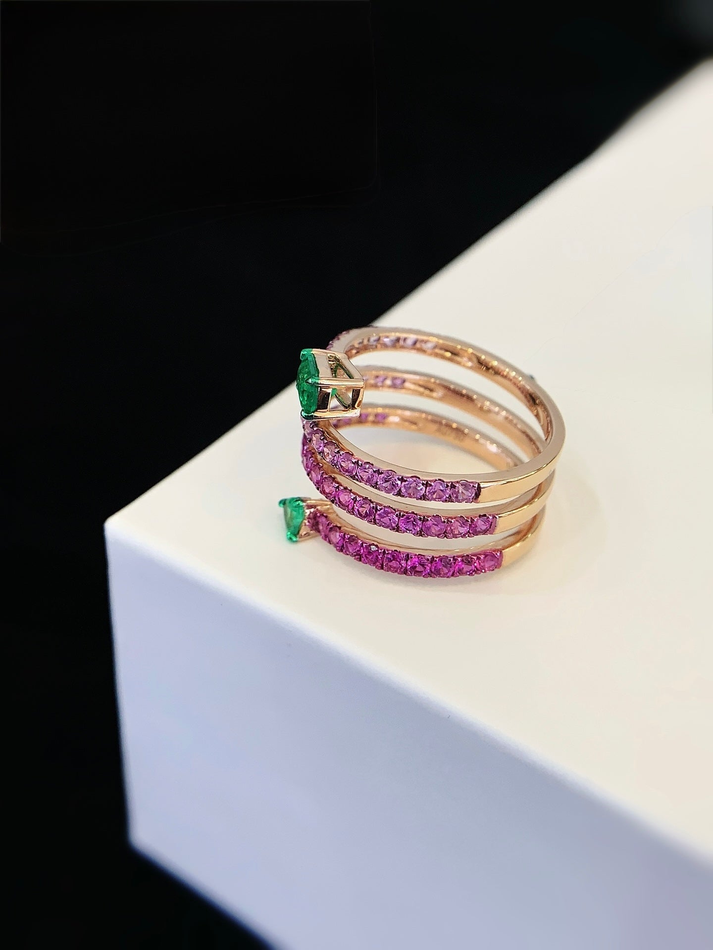 Spring Ring, Lab-Grown Emeralds, 18k Yellow Gold