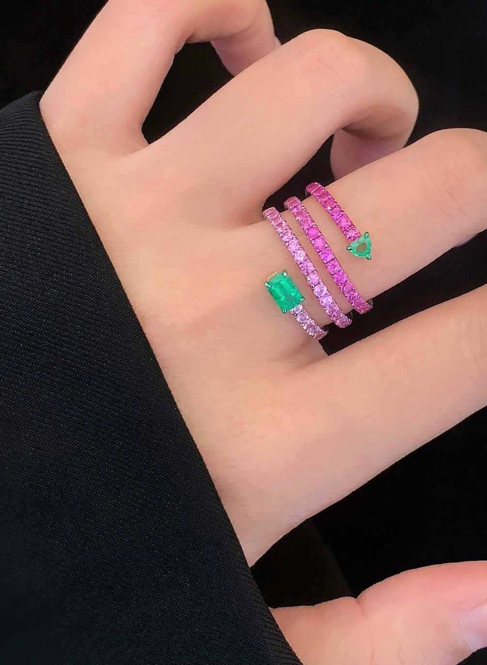 Spring Ring, Lab-Grown Emeralds, 18k Yellow Gold